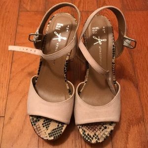 Light pink and cork sole chunky heeled sandals